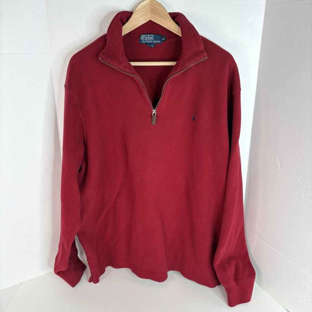 Polo Ralph Lauren Is Quarter Zip Sweater, Red, XL, Cotton, Long Sleeve
